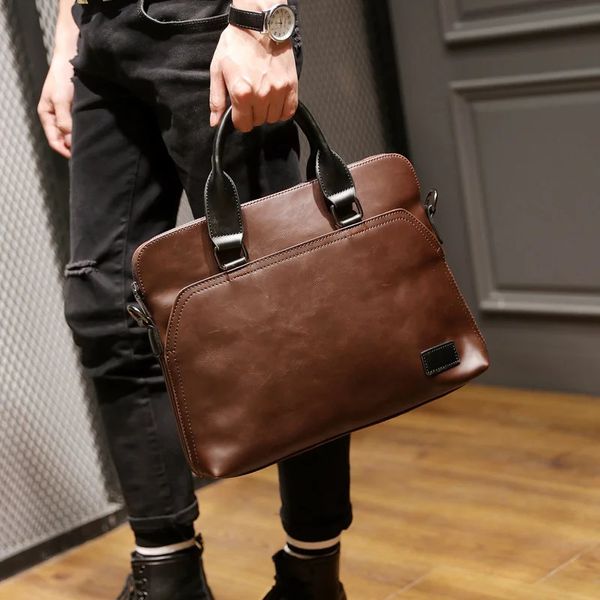 Vintage herren Business Aktentasche Hochwertige Leder Handtaschen Casual Reise 14' Laptop Taschen Männlich Marke Schulter 231220