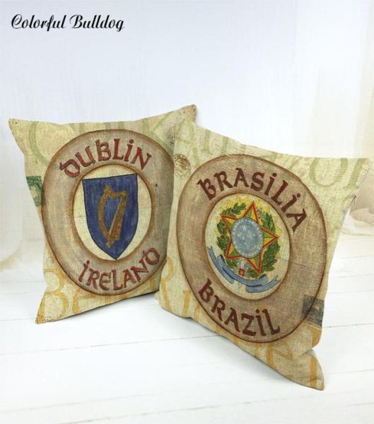 Brezilya Fransızca Alman İrlanda İtalyan Londra Porto ve İspanya Arması El Yapımı Vintage Shabby Chic Ahşap Yastık Kapağı Fundas5808272