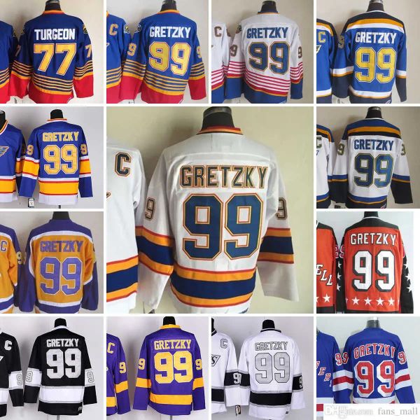 PERSONALIZZATO St. Louis''Blues''Movie CCM Vintage Hockey su ghiaccio 99 Wayne Gretzky Maglie 77 Pierre Turgeon Uomo Ricamo Jersey Nero 1995 1996 Blu