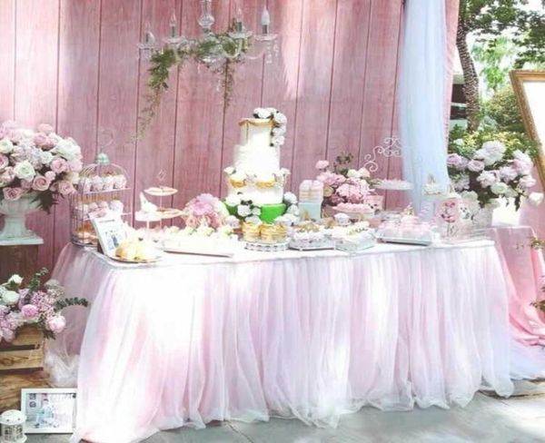 Saia de mesa de tule para decoração de casamento de aniversário decoração da festa do chá de bebê branca rosa de mesa roxa de mesa de mesa Têxtil 20106857496
