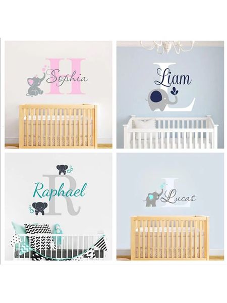 Nome personalizzato personalizzato decalcomanie da parete per bambini Elefante Vinyl Deorl Kid Boys Girls Nome Nursery Decoration XY001 231221