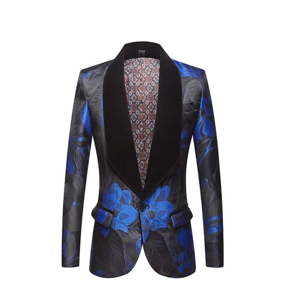 Herrenanzug für Männer Gezeiten Männer Marine Blue Blumendruck Mode Casual Suits Neueste Mantel Hose Designs Hochzeitsbühnenbühne Kostume5789303