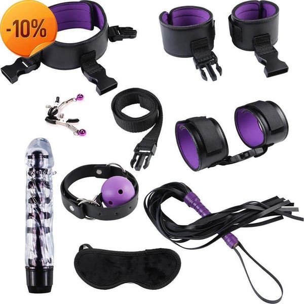 Itens Massagem Vibrador de Silicone Vibrador Brinquedos Sexuais com Algemas Bondage Gag Strap para Mulheres Fetiche Bdsm Braçadeira de Mamilo Flertando Acessórios Exóticos