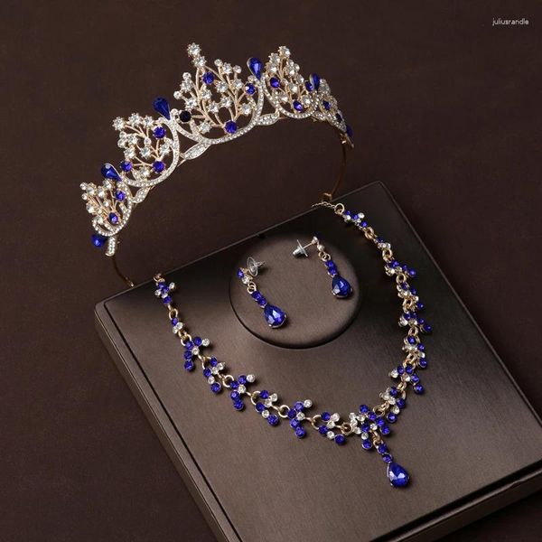 Brincos de colar Coroa de folhas de noiva Coroa de 3 peças Cristal de cristal Artificial Romântico aniversário