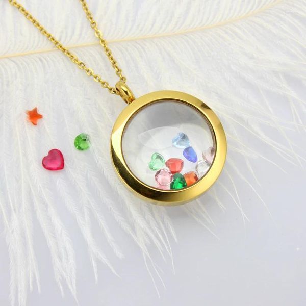 Collane a sospensione 25 mm Golden Curved Glass Living Memory Locket Floating Collana per le donne in acciaio inossidabile.