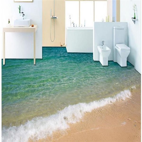 Pintura moderna de piso 3d Seaside Surf Beach Pintura MURAL-3D PVC PAPELA DE PAREDE AUTO-ADESIDO DOPALMENTE-3D290E