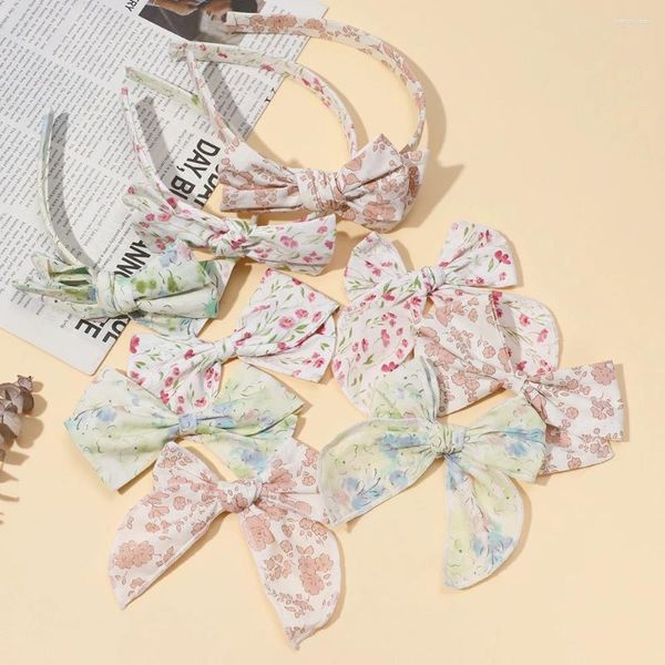 Acessórios de cabelo 3 pc Floral Prints Bow Nylon Headband Bebê Meninas Boho Hoops Crianças Flor Hairpins Kid Elastic Hairband