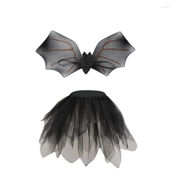 Set di costumi da pipistrello di Halloween per bambini con decorazioni per feste, set di gonne tutù con ali nere per cosplay a tema per ragazze