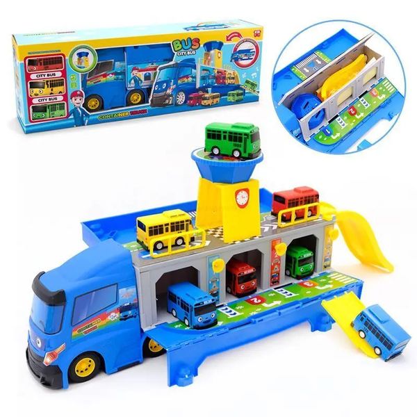 Cartoon Tayos der kleine Bus -Container -LKW -Speicherplatz mit 3 zurückbackt Mini -Autospielzeug für Kinder Geburtstagsgeschenke 231221