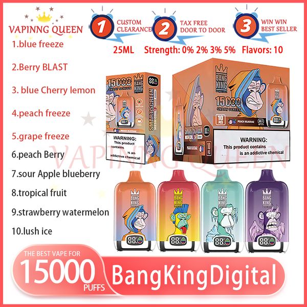 Original Bang King 15000 Smart Screen Puff Einweg -Zigaretten 25ml Schote 650 mAh Batterie Elektronischer Zigar