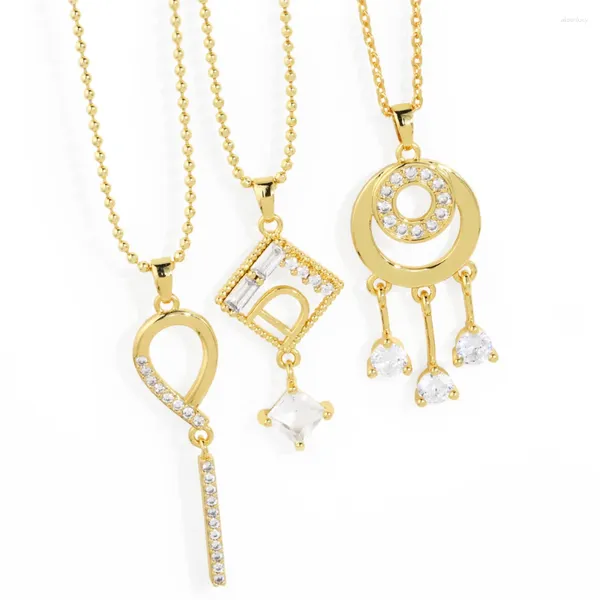Pingente colares de cobre zircônia geométrica para mulheres banhado a ouro corrente cristal longo borla colar cz jóias presentes nkep98