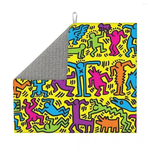 Tapetes de mesa colorido graffiti arte haring dança prato esteira para cozinha absorvente rápido seco microfibra abstrato geométrico pratos escorredor almofadas