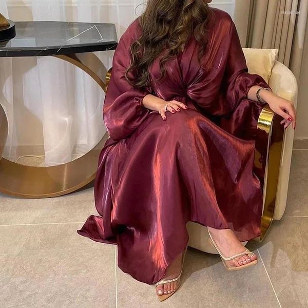 Ethnische Kleidung Türkei-Arabien Eleganz Abendparty Kleider muslimische Herbst Abaya für Frauen Dubai Islamic Solid Puffy Sleeves Kleid
