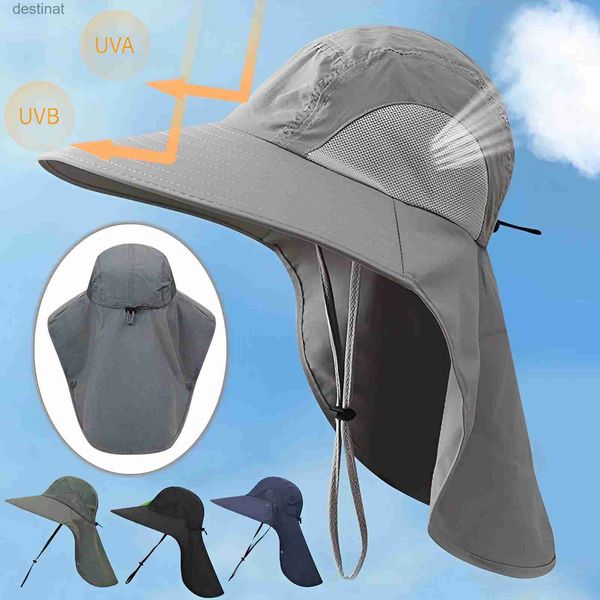 Шляпы с широкими полями Шляпы-ведра Летняя солнцезащитная шляпа для рыбалки Летние дышащие кепки для кемпинга и пешего туризма Анти-УФ-солнцезащитная шляпа с крышкой для шеи Мужская панамаL231221