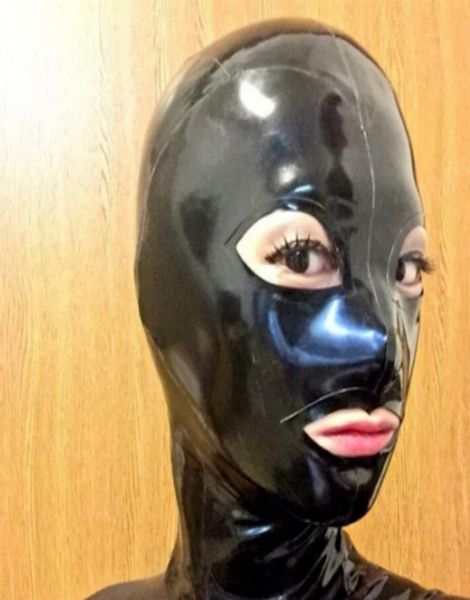 2018 preto unissex exótico Novo design olhos abertos e boca feitos à mão Catsuits de látex traje bonito capuzes Mask2379782