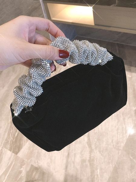 Formelle Samt-Abend-Clutch für Damen, Strass-Hochzeitshandtaschen, stilvolle Mini-Geldbörse für Abschlussball, Cocktailparty, Schwarz 231220