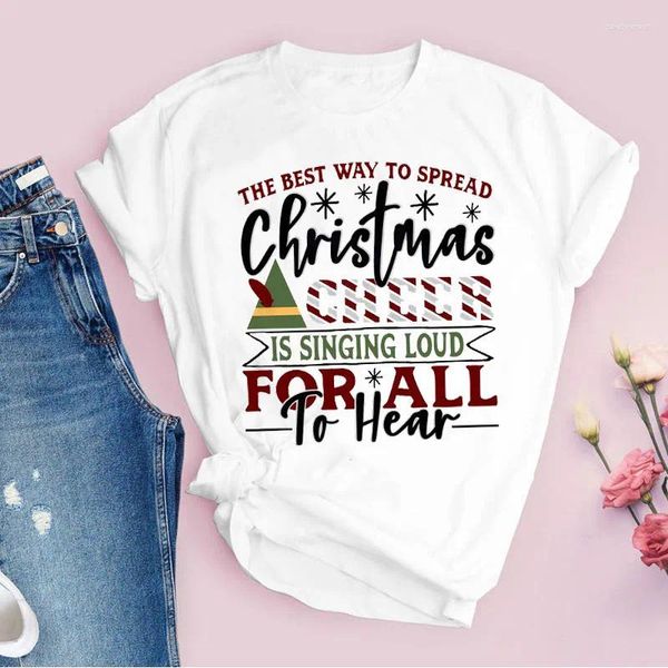 Mulheres Camisetas Camisetas para Mulheres Imprimir Menina Amor Árvore Carta Férias 90s Feliz Natal Férias Senhora Tops Roupas Desgaste Camisa Gráfico