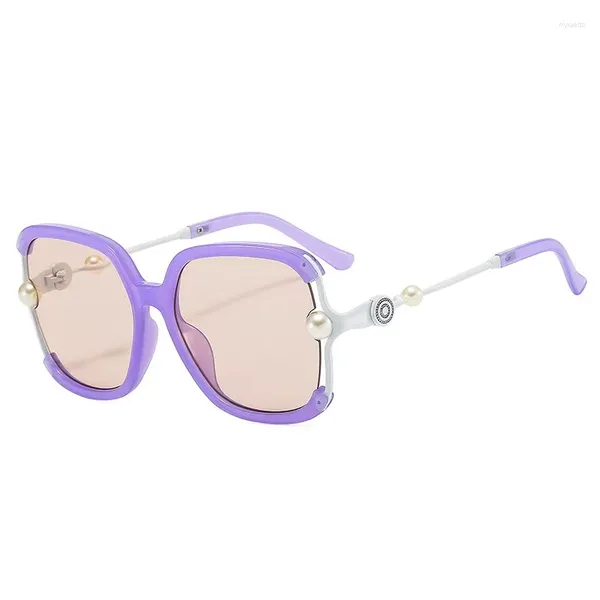 Sonnenbrille halbe Rahmen Frauen Square Perle für weibliche Schattenmarke Designer Sonnenbrillen Mode übergroße Brillen Damen UV40