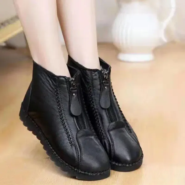 Botas 2023 inverno mulheres tornozelo moda quente mãe flat-bottom confortável antiderrapante frontal zíper fechamento calçado feminino