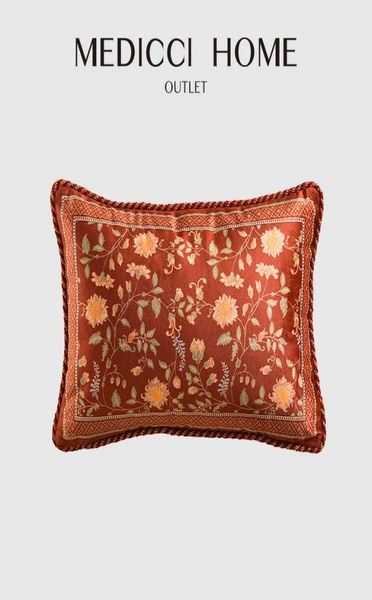 Pillow Case Medicci Home Accent Kissenabdeckung Burgund rotes Samt Blumenblumenvogel Druckwurfsofa Couch Bett Cases7320807