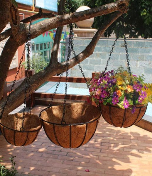 2025303540 cm Blumenhänge Korb Kokosnuss Blumenpot Rattan Dekorative Töpfe Wandeisen Garten Pflanzgefäß Balkon Deco Y0911668202