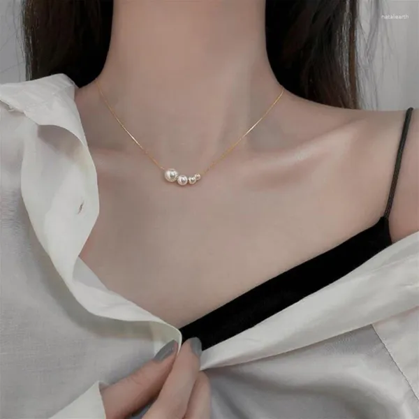 Anhänger Halsketten 2023 Mode vier Perlen Choker Sommer Elegant Luxus Barock Perlen Schlüsselbeinkette für Frauen Mädchen Schmuck Geschenk