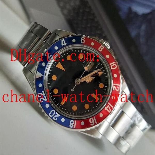 Topselling selling aço inoxidável Dial preto 40mm Men's Wrist Watches 2813 Movemen Mechanical Automatic Vintage GMT 1675 Pepsi Mens 2660