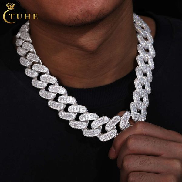 Custom Hip Hop Schmuck 28mm 18 Karat Gold Platted Messing Stange Setting Baguette CZ Diamond Out Cuban Link Chain Halskette für Männer