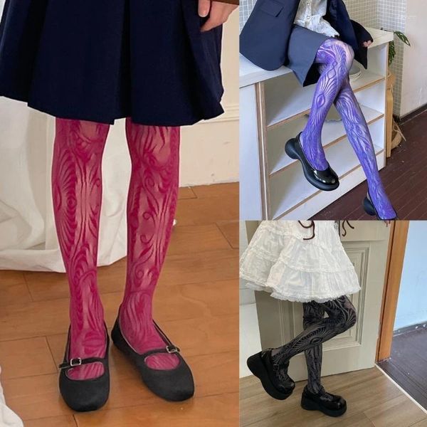 Женские носки, женские ажурные чулки, ажурные колготки с рисунком, розовые кружевные колготки до бедра, эластичные леггинсы