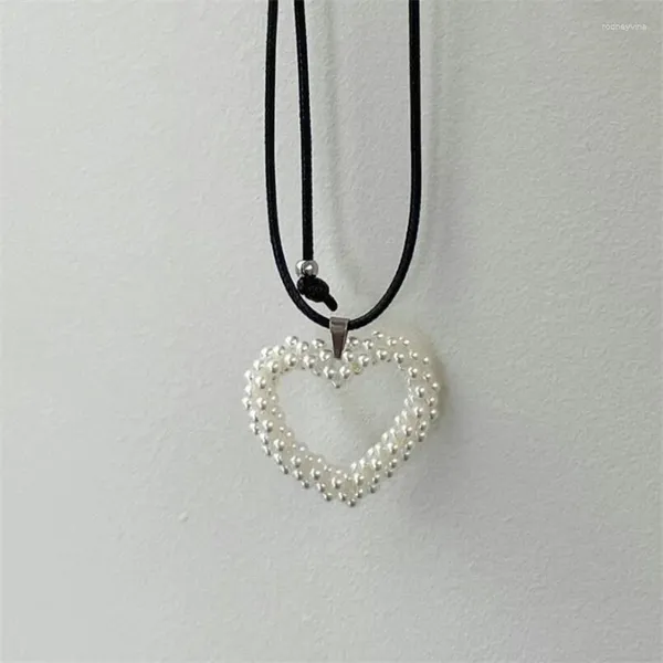 Ожерелья с подвесками Y2K, винтажное винтажное ожерелье в стиле Харадзюку с жемчугом и сердцем, ожерелье-цепочка для вечеринки для девочек, вечерние 2000-х, эмо, ювелирные аксессуары