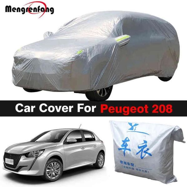 Tampa a capa completa da capa de carro antiuv ao ar livre, capa resistente à pó de pó de neve para Peugeot 208 Hatchback H220425