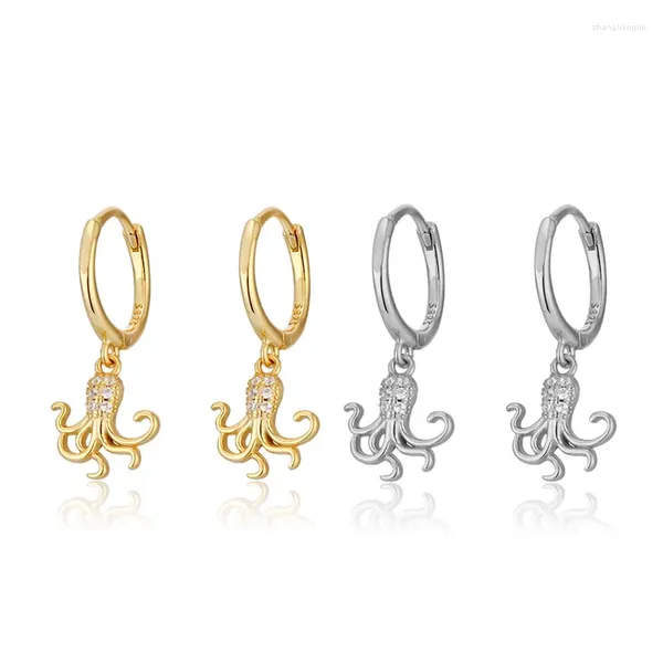 Orecchini a cerchio Ryju 925 Sterling Silver Sea Ocean Tentacle Octopus Mix Zircon Huggie Ear Piercing Piegoso Erecchino per le vacanze femminili