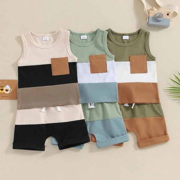 Kleidung Sets Baby Sommerkleidung Outfits für Kleinkindjungen Baumwollhütte O-Neck Patchwork-Tanks Tops Shorts Kinder Casual Trackleses