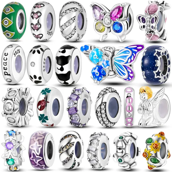 Plata Charms Spacer Contas 925 Sterling Silver Fit Pando Pando Bracelete Diy Rolha de Molina de Roda com Silício para Jóias DIY