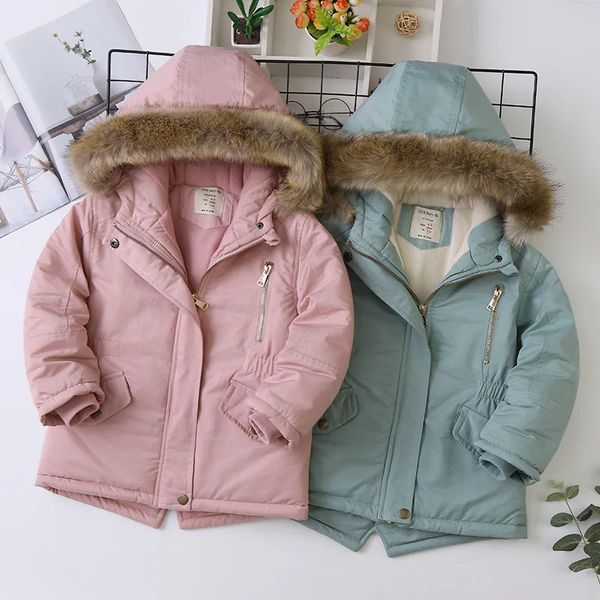 Cappotto da ragazza autunno inverno Cappotto in pelliccia sintetica con cappuccio più velluto addensato caldo per bambini di 414 anni Parka per adolescenti 231220