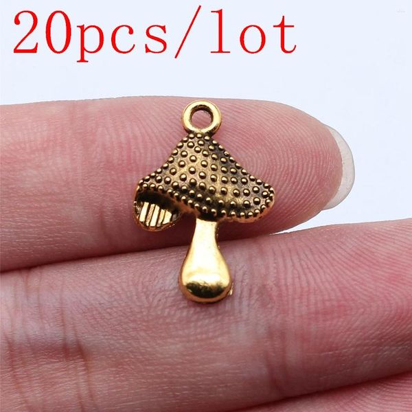 Encantos 20 peças colar de cogumelo artesanato joias fazendo suprimentos 20x14mm cor dourada antiga