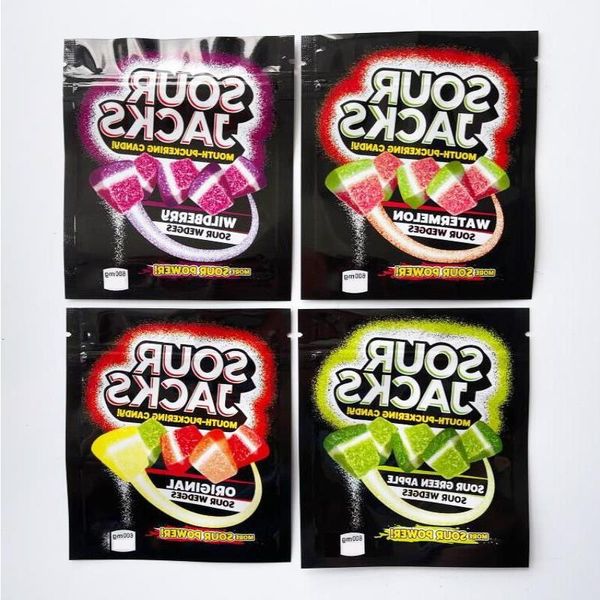 Sour Jacks Boş fermuarlı paket çantalar Güç Yeşil Elma Wildberry Karpuz Yenilebilir Ağız Puckering Sadf Dalof