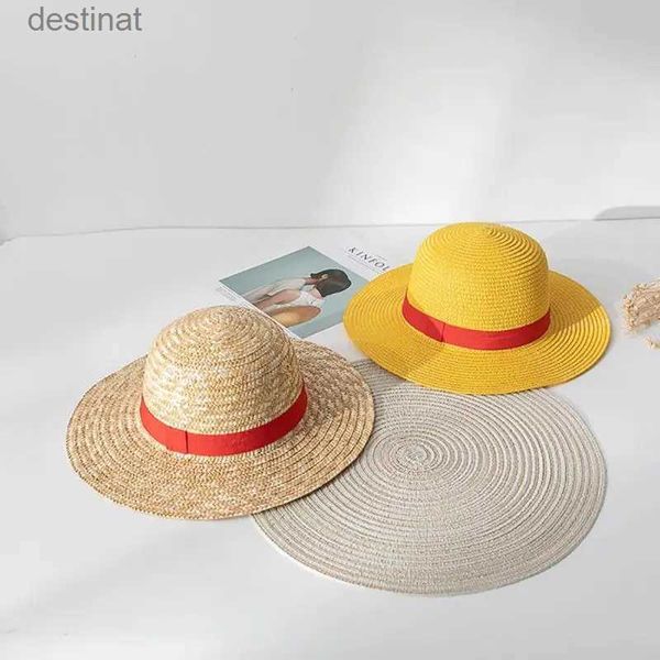 Chapéus de aba larga Chapéus de balde 31/35cm Luffy Straw Hat Cosplay Animation Performance Kids Adults Luffy Straw Cap Summer Sun Acessórios Anime Capsl231221