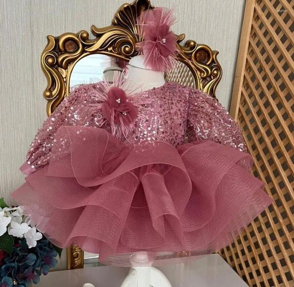 Abiti da ragazza Fantasia Abito da principessa in tulle Abito da bambino con paillettes a maniche lunghe Gonfio Compleanno Occasioni speciali Prima comunione