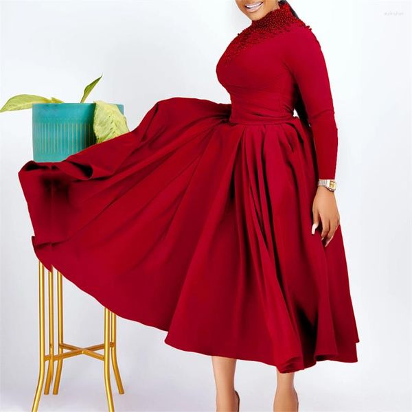 Vestidos étnicos vestidos africanos para mulheres elegantes 2024 Dashiki Autumn Spring Maxi Dress Solid Ladies Fada tradicional