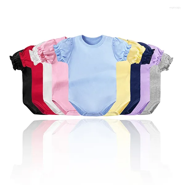 Pagliaccetti Summer Born Baby Clothes Ragazzi e ragazze Collant con maniche a palloncino tinta unita 0-24 mesi Body