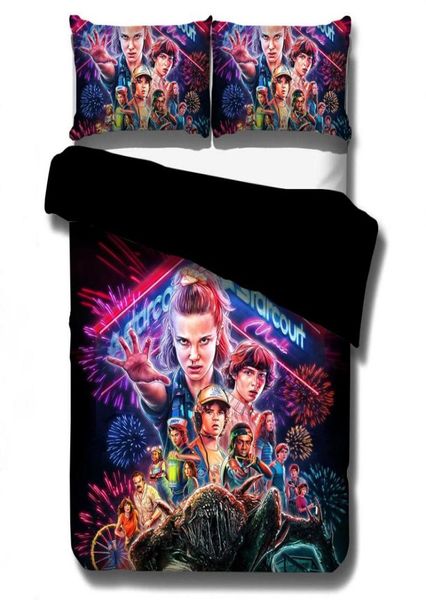 Stranger Things Golding Conjunto de edredão Capas de travesseiros Filmes de ficção científica Conjunto de roupas de cama de cama de cama de cama Cama Linenno C4860200