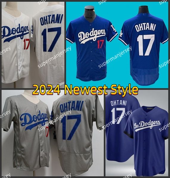 Shohei Ohtani 17 Dodgers Beyzbol Formaları Mavi Beyaz Gri Krem Erkekler Dikişli Jersey Boyut S M L XL 2XL 3XL 2024 En Yeni Stil