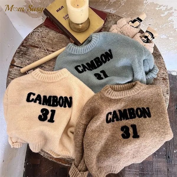 Moda Neonata Ragazzo Lettera Ricamo Maglione Inverno Primavera Infantile Bambino Bambino Lavorato a maglia Pullover Top Abbigliamento casual 1 7Y 231220