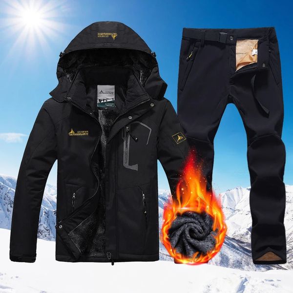 Inverno terno de esqui dos homens snowboard lã jaqueta calças engrossar quente à prova dwindproof água à prova de vento esqui e snowboard define ternos de neve masculino 231220