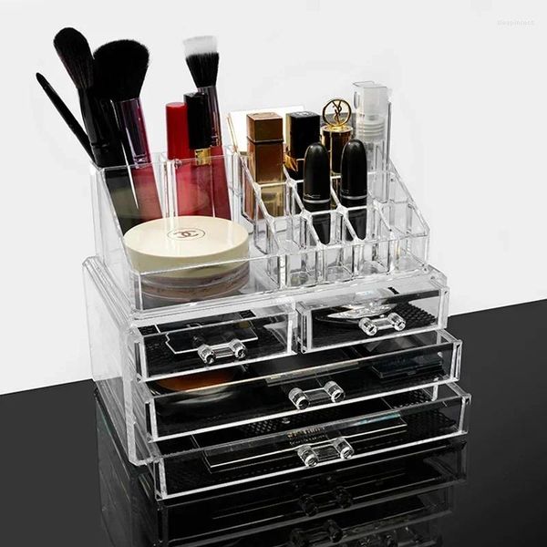 Scatole di archiviazione Organizzatore cosmetico trasparente Big Makeup Clear Jewelry Desktop Make Up Box