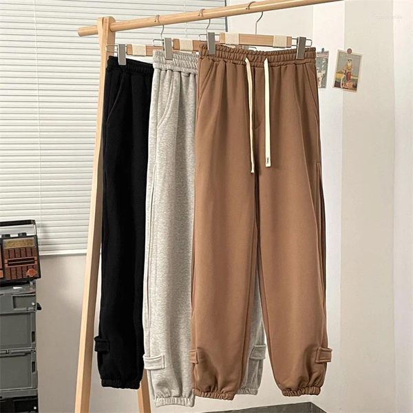 Pantaloni maschili con piegatura a strisce laterali con piegatura della tuta Spring Autumn Autunno Trendy Solido a gamba larga All-Match casual sciolta