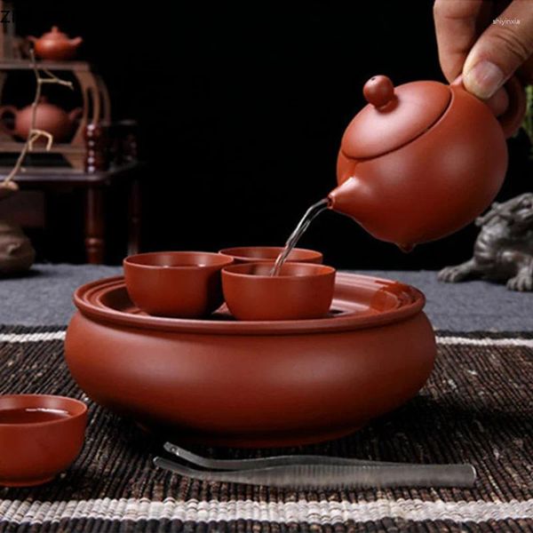 Conjuntos de teaware Conjunto de chá de viagem Bolsa de armazenamento vermelho portátil Cerâmica de xícara de copo portátil utensílios de bandeja redonda 7 peças