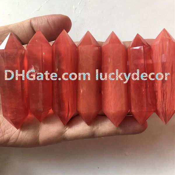 Punto di bacchetta cristallina in quarzo a pezzi rosso sfaccettato a doppia meditazione del quarzo reiki meditazione magica bacchetta spike tusk spike guarigione non perforato CR275B CR275B