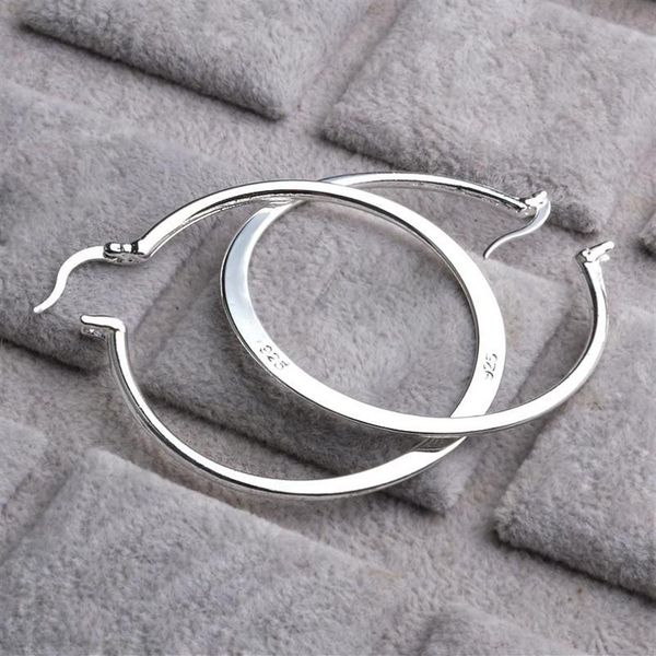 Reale 925 Sterling Silver Ovale Grandi Orecchini a cerchio per le donne Piatto e sottile Rotondo Accessorio dei gioielli da sposa Punk Brincos Joyas De Plata 278C